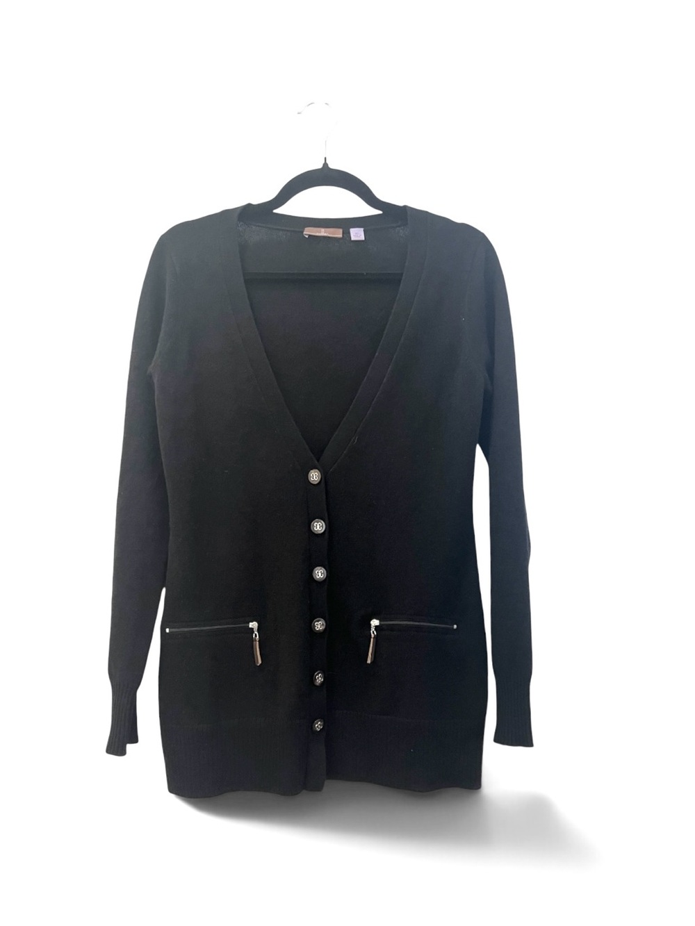 Cullen 100% Cashmere Black Longline Cardigan with Zipper Pockets, Size S